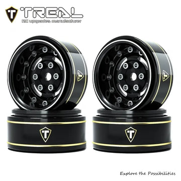 TREAL 1.0 Beadlock Wheels Deep Dish Rims (4P) for SCX24 AX24 FCX24 TRX4M 1/24 1/18 Crawler Car-Type F - BLACK - HeliDirect