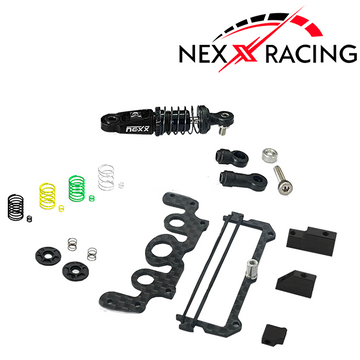 NXUSA-300-62 Nexx Racing Combo Dual Spring Center Oil Shock Premium + Conversion Battery Mount for Specter Kit - BLACK - HeliDirect