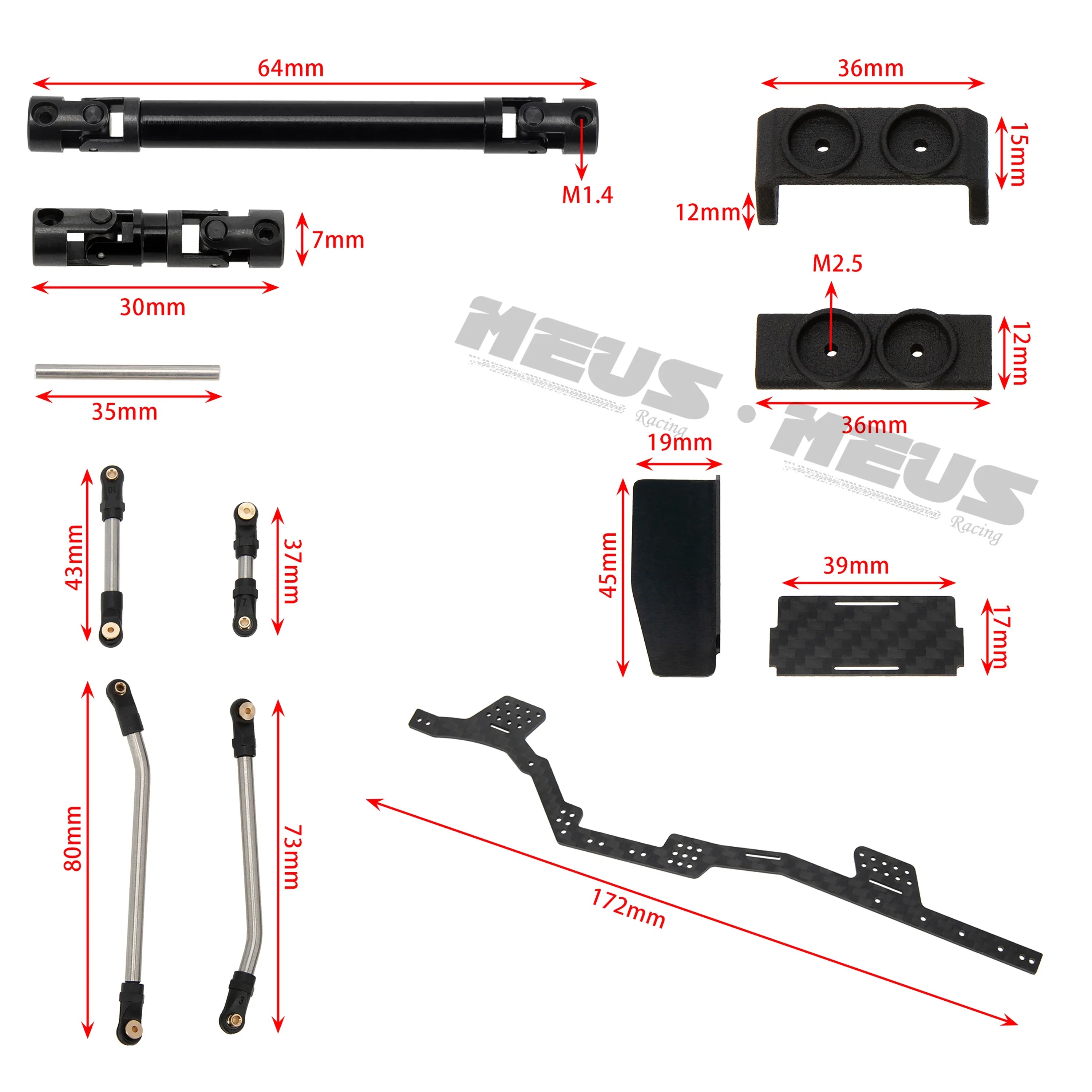 Meus Racing 1/24 Transmission Front System DIY Kits LCG Carbon Fiber Chassis Frame Bend Links Drive Shaft Magnetic Invisible Body Mount 132MM Wheelbase for SCX24 C10 Wrangler - HeliDirect