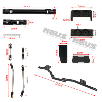 Meus Racing 1/24 Transmission Front System DIY Kits LCG Carbon Fiber Chassis Frame Bend Links Drive Shaft Magnetic Invisible Body Mount 132MM Wheelbase for SCX24 C10 Wrangler - HeliDirect