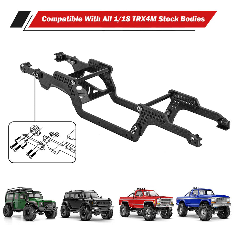 INJORA Universal LCG Chassis Frame Kit for 1/18 TRX4M (Carbon Fiber)