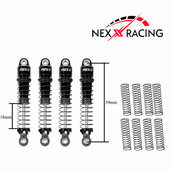 Nexx Racing 59mm Long Oil Shocks (4pcs) for Redcat MT-18 - Black