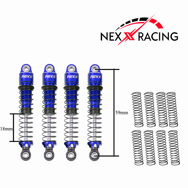 Nexx Racing 59mm Long Oil Shocks (4pcs) for Redcat MT-18 - Blue