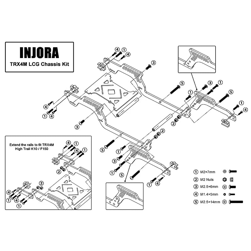 INJORA Universal LCG Chassis Frame Kit for 1/18 TRX4M (Carbon Fiber)