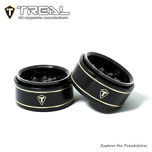 TREAL 1.0 Beadlock Wheels Deep Dish Rims (4P) for SCX24 AX24 FCX24 TRX4M 1/24 1/18 Crawler Car-Type F - BLACK - HeliDirect