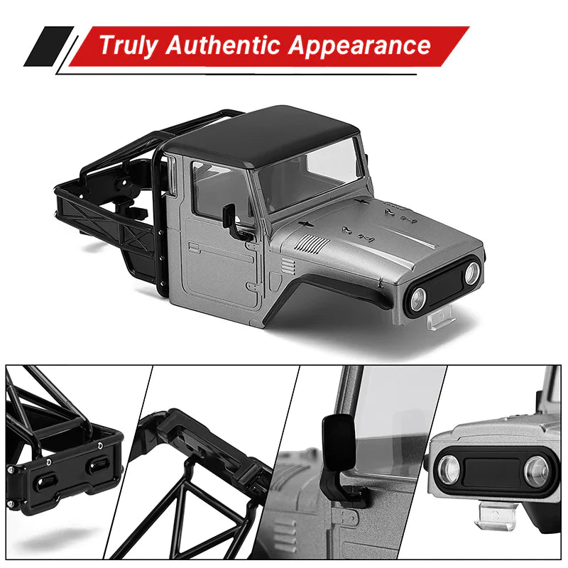 INJORA IR40 Half Truck Hard Plastic Body With Cage For 1/18 TRX4M Defender Bronco - GREY - HeliDirect