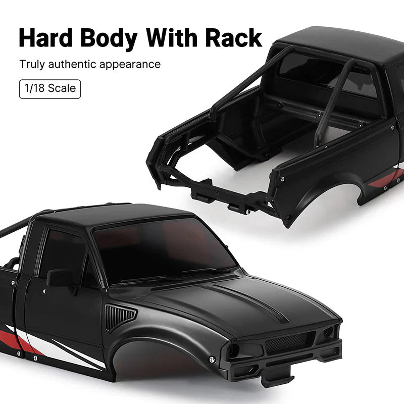 INJORA IR60 Pickup Hard Body with Bed Rack for 1/18 TRX4M Defender Bronco - BLACK
