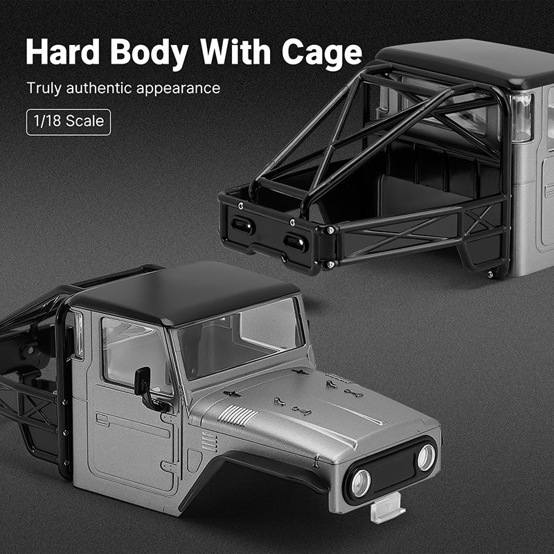 INJORA IR40 Half Truck Hard Plastic Body With Cage For 1/18 TRX4M Defender Bronco - GREY - HeliDirect