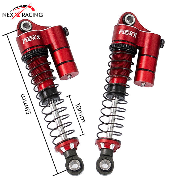 Nexx Racing 59mm Long Reservoir shocks (4pcs) for for 1/18 RC Crawler Redcat Ascent18 - RED