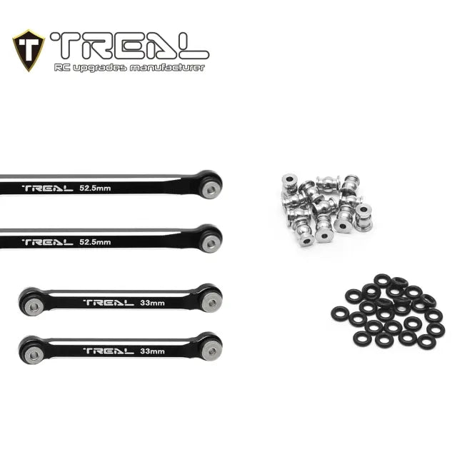 TREAL AX24 High Clearance Links (8P) CNC Machined Aluminum 7075 Compatible with Axial 1/24 AX24 XC-1 (BLACK) - HeliDirect