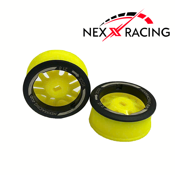 Nexx Racing “JUD” threaded carbon-fiber reinforced EVO AWD Flanged Front Wheels (2) pcs for Mini-Z (YELLOW)