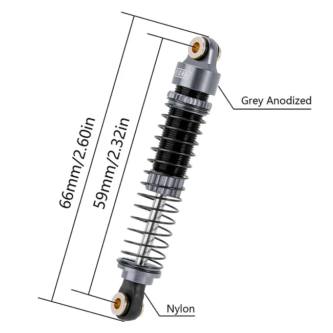INJORA 59mm Long Threaded Oil Filled Shocks for 1/18 TRX4M (4pcs) - BLACK - HeliDirect