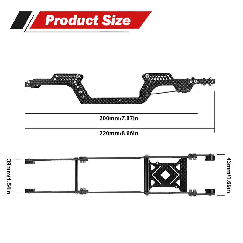 INJORA Universal LCG Chassis Frame Kit for 1/18 TRX4M (Carbon Fiber)