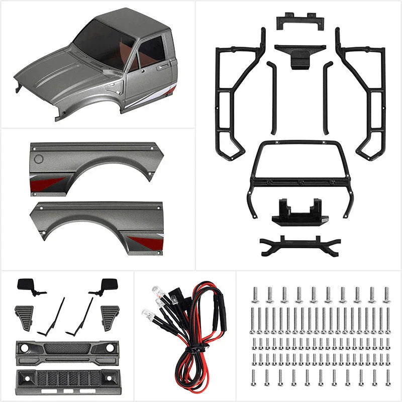 INJORA IR60 Pickup Hard Body with Bed Rack for 1/18 TRX4M Defender Bronco - GREY