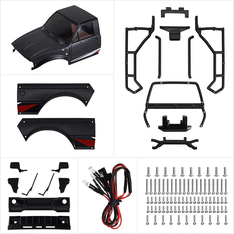 INJORA IR60 Pickup Hard Body with Bed Rack for 1/18 TRX4M Defender Bronco - BLACK