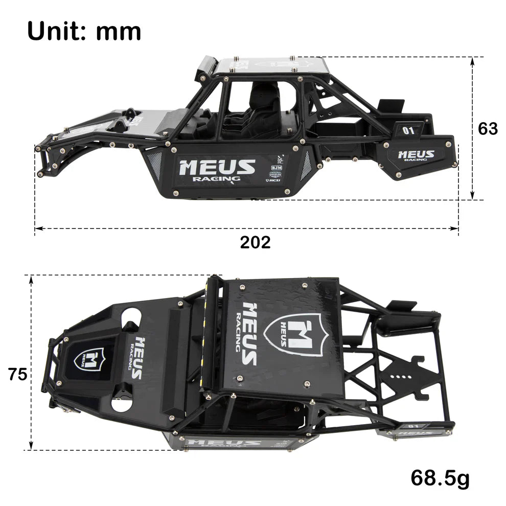 MEUS Racing SCX24 Mantis Roll Cage Body Shell Chassis Kit for 1/24 Axial SCX24 C10 Bronco Wrangler