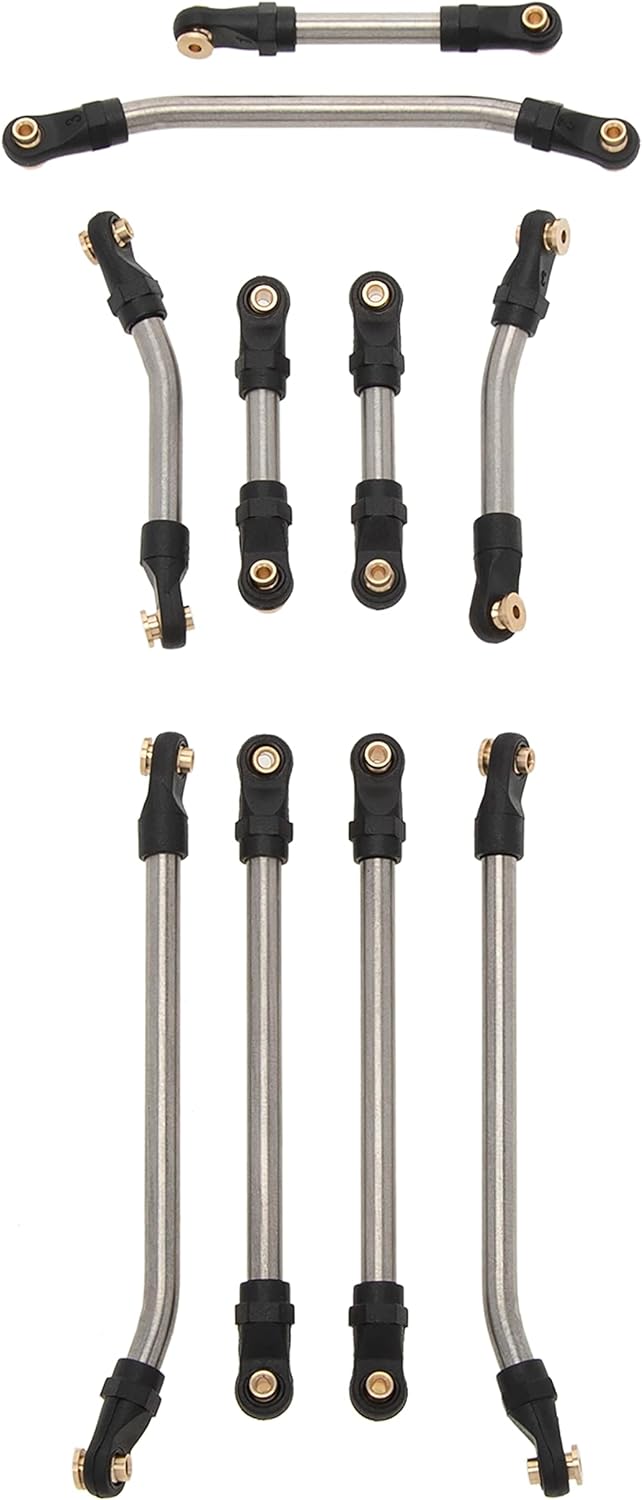 MEUS Racing Stainless Steel High Clearance Chassis Links Steering Links Set 10pcs 132mm Wheelbase for 1/24 Rock Crawler Car SCX24 C10 Bronco Wrangler - HeliDirect