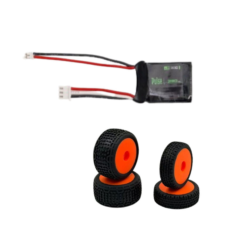 COMBO PULSE 350mah 2S 7.4V 30C LiPo Battery - PH2.0 Connector - HobbyPlus Premounted Front / Rear Tires (Orange) - Speck B