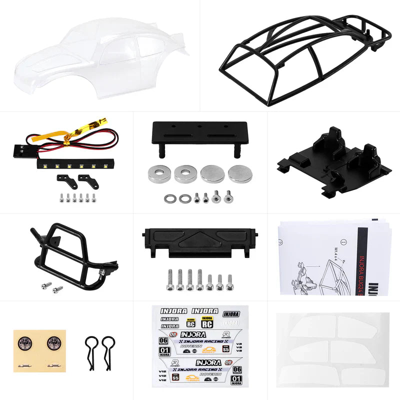 INJORA BUG24 Body with Interior for 1/24 SCX24 C10 JLU Bronco Base Camp - Clear