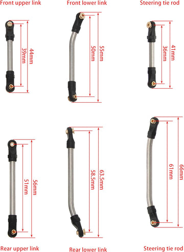MEUS Racing Stainless Steel High Clearance Chassis Links Steering Links Set 10pcs 132mm Wheelbase for 1/24 Rock Crawler Car SCX24 C10 Bronco Wrangler - HeliDirect