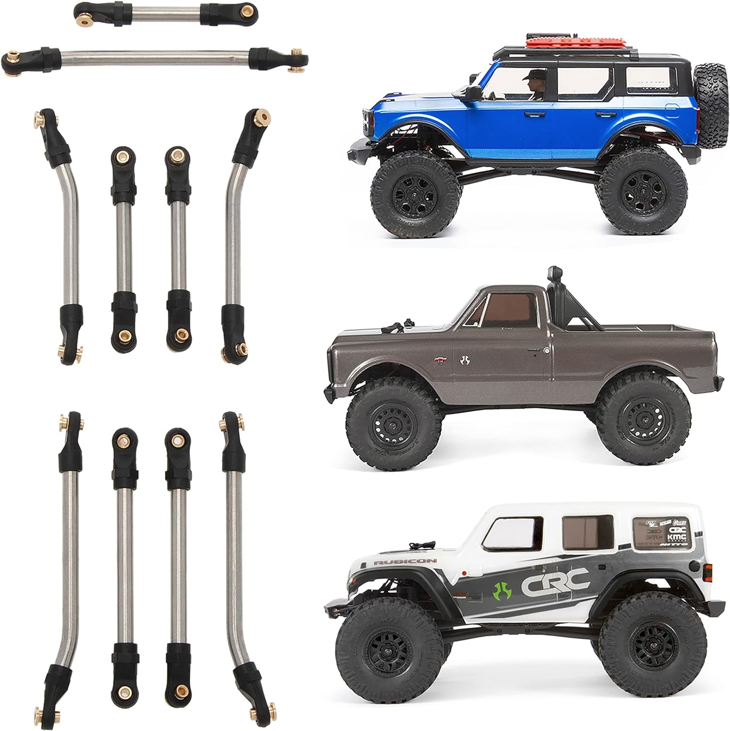 MEUS Racing Stainless Steel High Clearance Chassis Links Steering Links Set 10pcs 132mm Wheelbase for 1/24 Rock Crawler Car SCX24 C10 Bronco Wrangler - HeliDirect