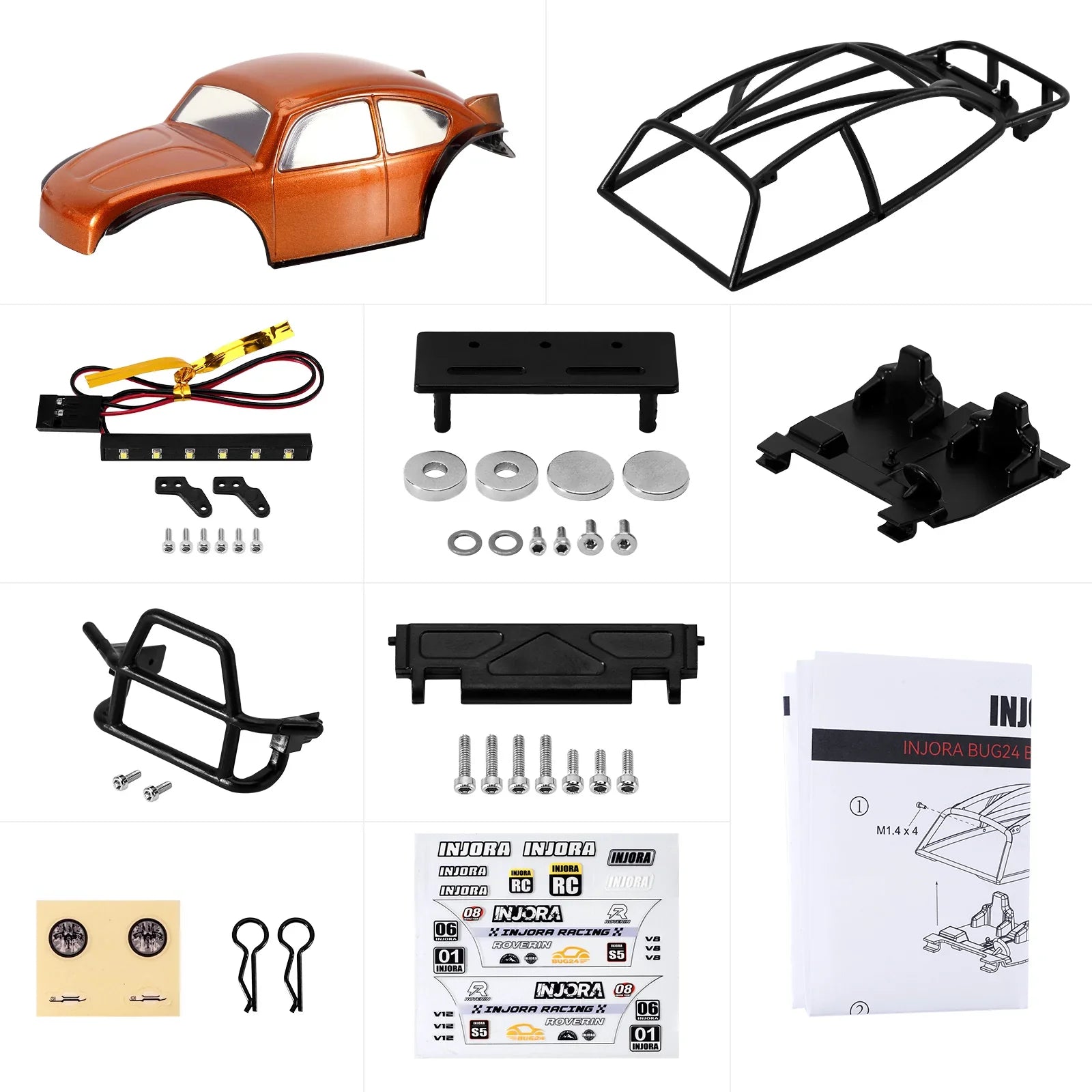 INJORA BUG24 Body with Interior for 1/24 SCX24 C10 JLU Bronco Base Camp - Orange