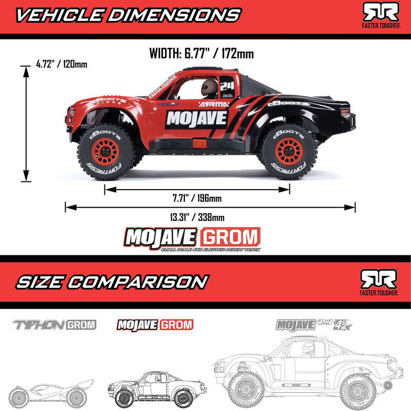 ARRMA MOJAVE GROM MEGA 380 Brushed 4X4 Small Scale Desert Truck RTR with Battery & Charger - Blue/White