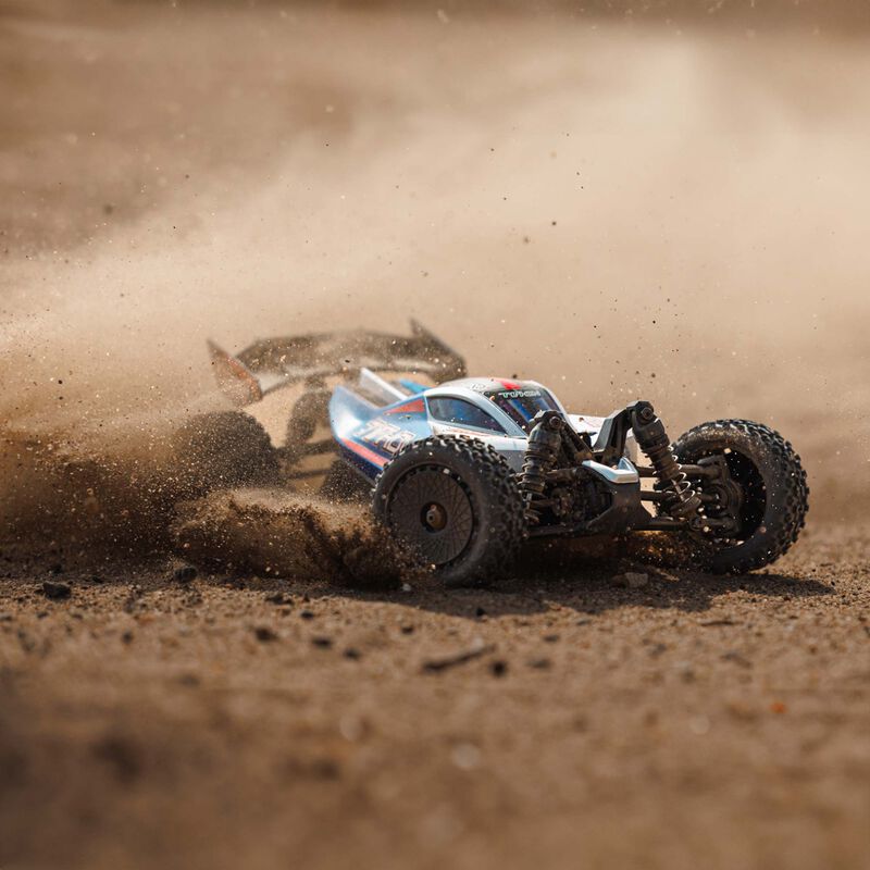 TYPHON GROM ARRMA MEGA 380 Brushed 4X4 Small Scale Buggy RTR with Battery & Charger - Blue/Silver - HeliDirect