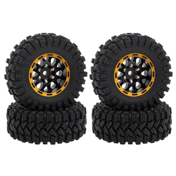 MEUS Racing 1.2-inch Beadlock Wheels Brass Rim+ Aluminum 1.0(plus) Tire Set Negative Hub -4MM 42G For TRX4M SCX24 - Black Model A - HeliDirect