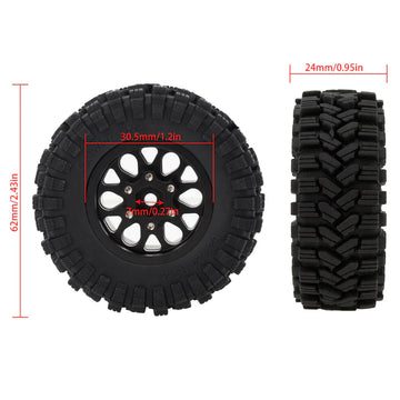 MEUS Racing 1.2 inch Beadlock Wheels Brass 1.0(plus) Wheel & Tire Set 62*24MM -4MM Negative Hub 77G For TRX4M SCX24 - Sport C - HeliDirect