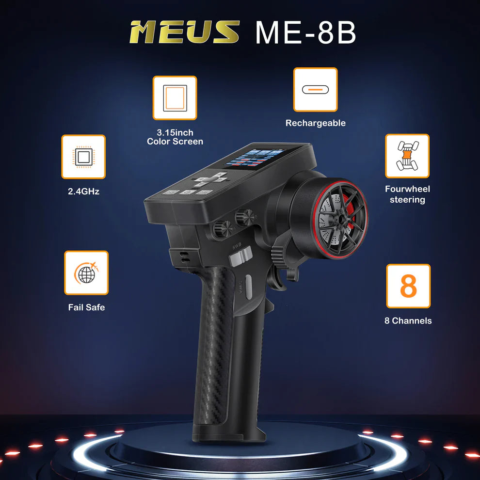 MEUS Racing ME-8B RC Transmitter 8CH 2.4GHz & Receiver for 1/8 TRX4 1/10 SCX10 1/18 TRX4M 1/24 SCX24 RC Models