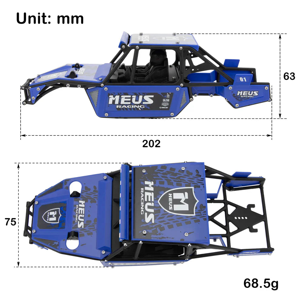 MEUS Racing SCX24 Mantis Roll Cage Body Shell Chassis Kit for 1/24 Axial SCX24 C10 Bronco Wrangler