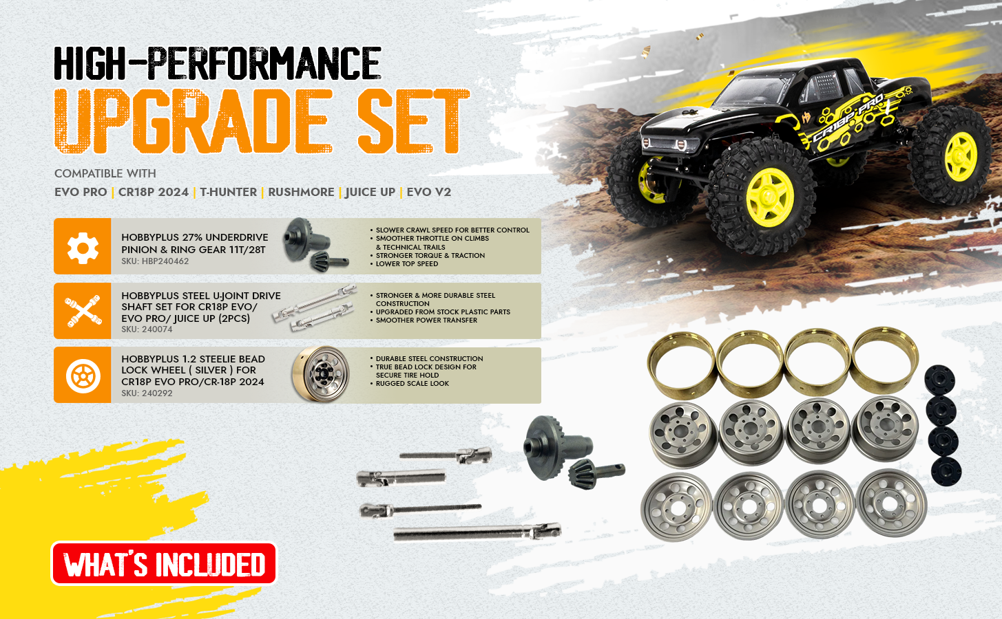 Hobby Plus High-Performance Upgrade Set for EVO Pro, CP18P 2024 T-Hunter & RushMore, Juice Up & EVO V2