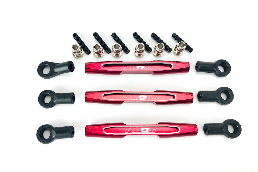 CKD0371 KAOS Panhard Bar & Sterring Tide Rod (57mm, CNC Aluminum, RED) DL-Series 3pcs - HeliDirect