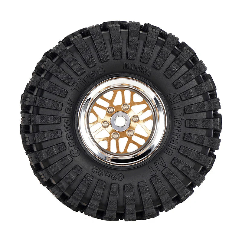 INJORA 1.0" 62*22mm Offset -4.4mm Beadlock Wheels Tires Set for 1/18 1/24 RC Crawlers