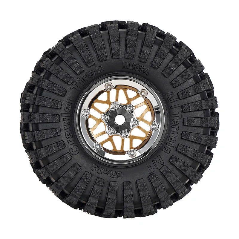 INJORA 1.0" 62*22mm Offset -4.4mm Beadlock Wheels Tires Set for 1/18 1/24 RC Crawlers