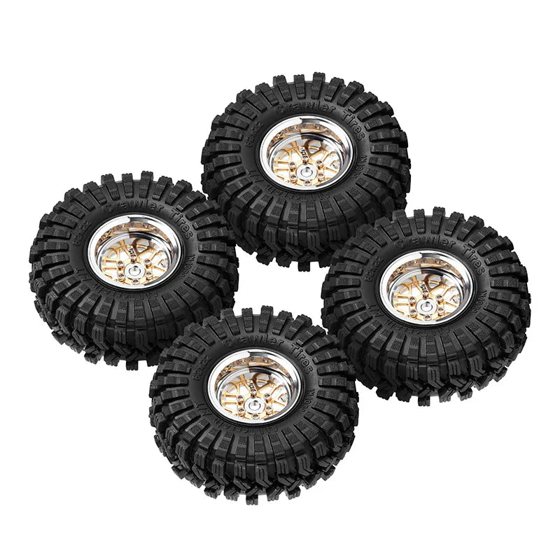 INJORA 1.0" 62*22mm Offset -4.4mm Beadlock Wheels Tires Set for 1/18 1/24 RC Crawlers