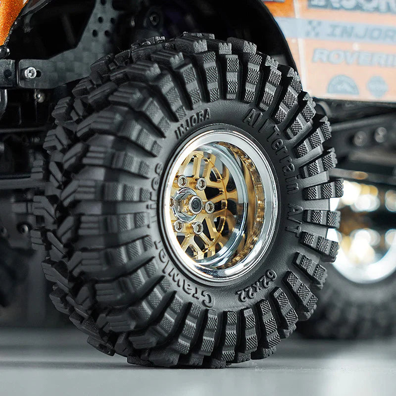 INJORA 1.0" 62*22mm Offset -4.4mm Beadlock Wheels Tires Set for 1/18 1/24 RC Crawlers