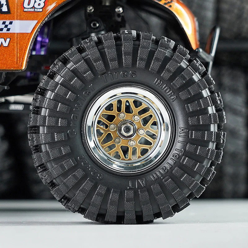 INJORA 1.0" 62*22mm Offset -4.4mm Beadlock Wheels Tires Set for 1/18 1/24 RC Crawlers