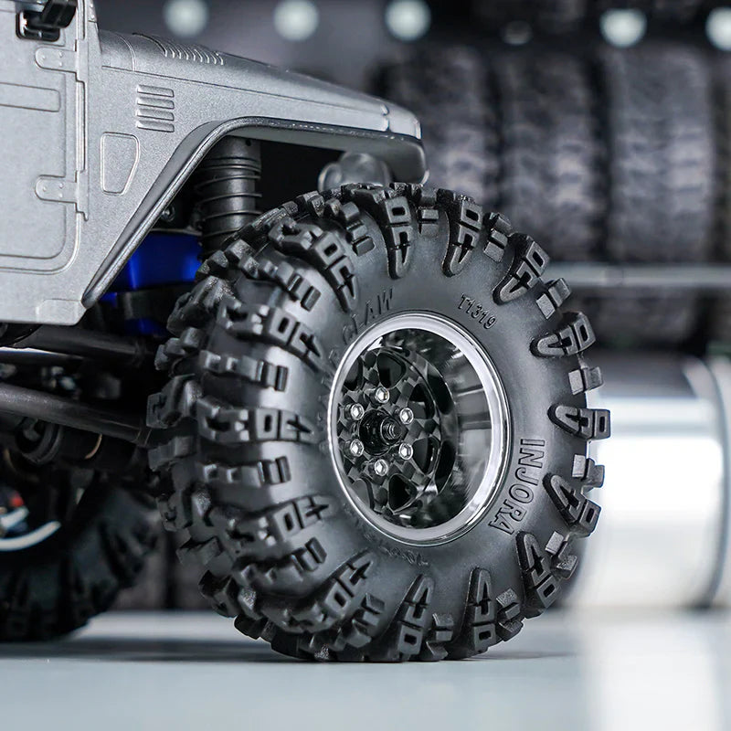 INJORA 1.3" ModuWheel Silver Beadlock Wheels Negative Offset For 1/18 1/24 RC Crawlers - 8 SPOKE SILVER WHEELS