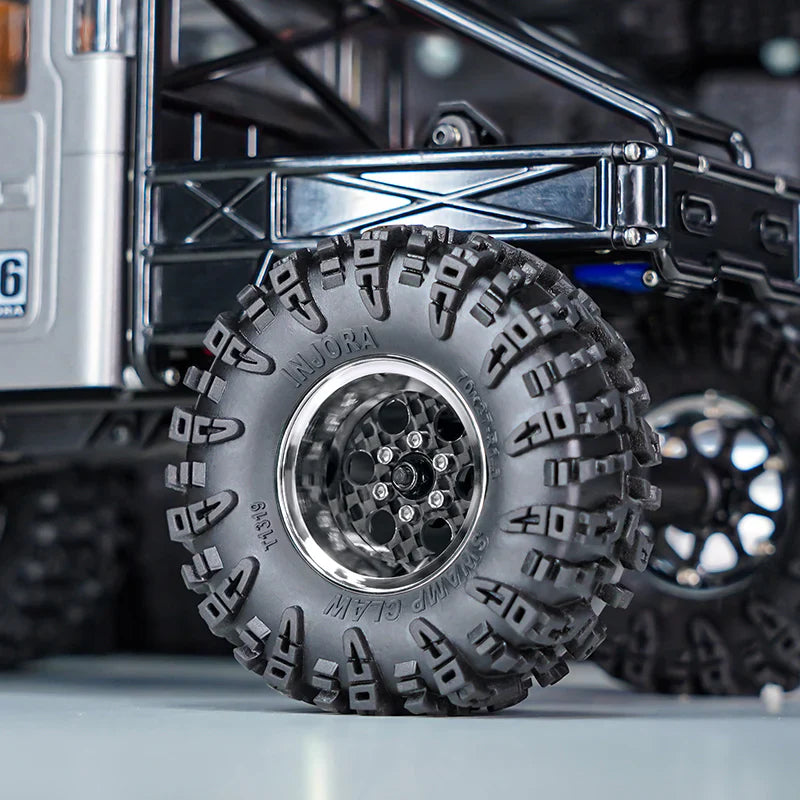 INJORA 1.3" ModuWheel Silver Beadlock Wheels Negative Offset For 1/18 1/24 RC Crawlers - 6 HOLE SILVER WHEELS