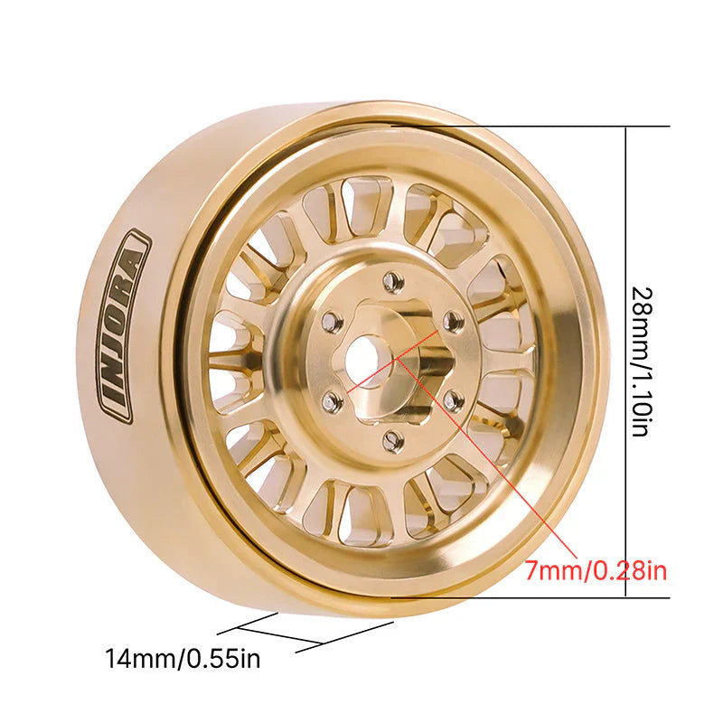 INJORA 1.0 XHX Pin Tires with 1.0 Plus Brass Beadlock Wheels Combo for 1/18 1/24 RC Crawlers