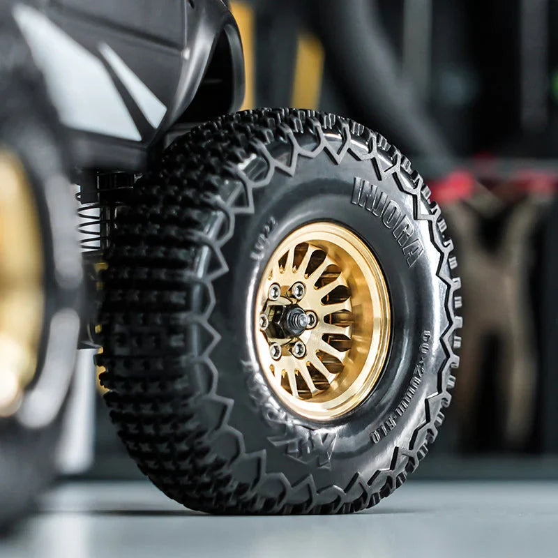 INJORA 1.0 XHX Pin Tires with 1.0 Plus Brass Beadlock Wheels Combo for 1/18 1/24 RC Crawlers