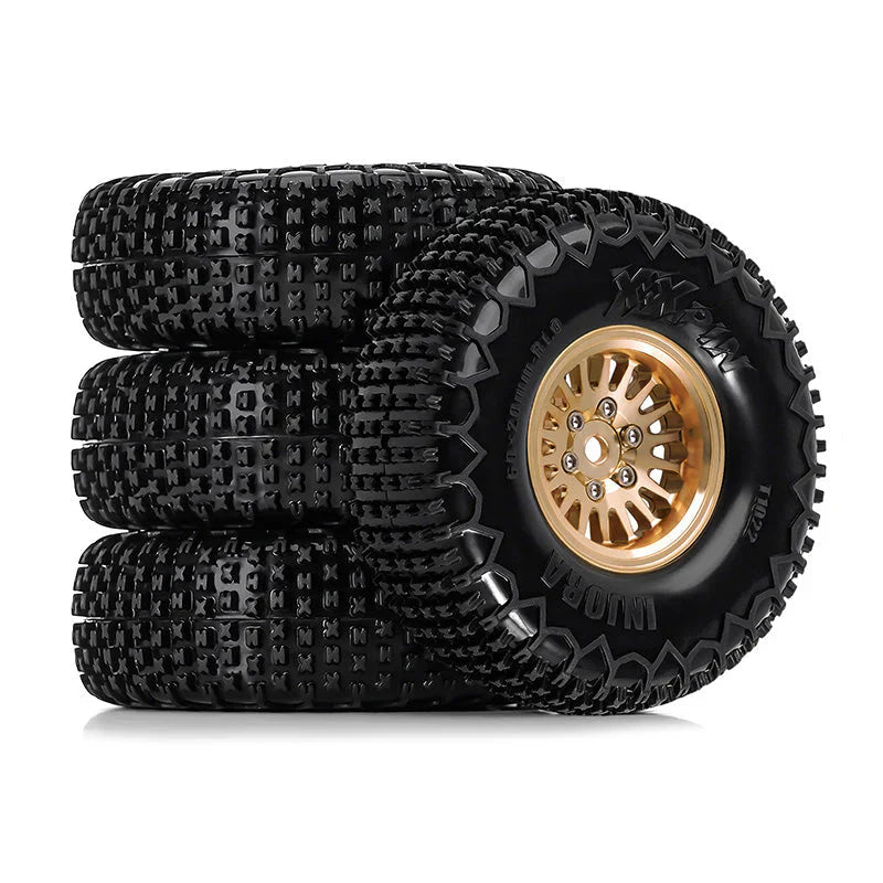 INJORA 1.0 XHX Pin Tires with 1.0 Plus Brass Beadlock Wheels Combo for 1/18 1/24 RC Crawlers