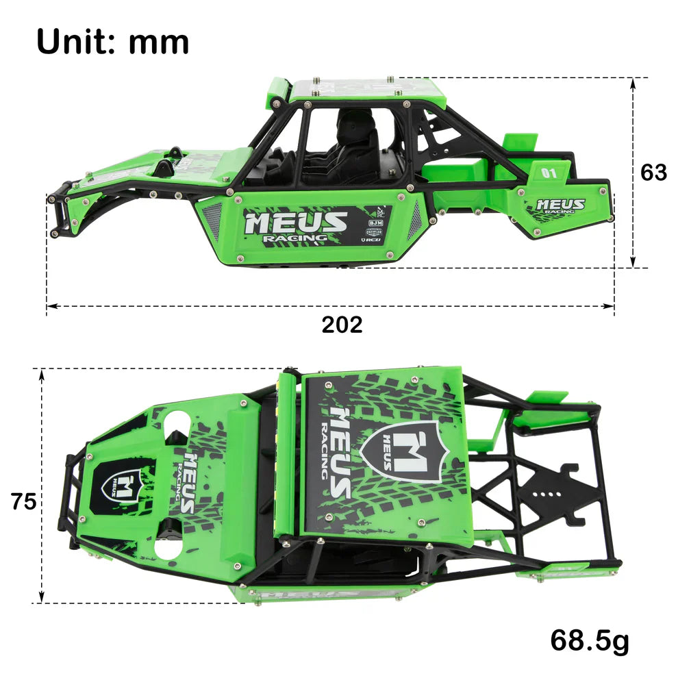 MEUS Racing SCX24 Mantis Roll Cage Body Shell Chassis Kit for 1/24 Axial SCX24 C10 Bronco Wrangler