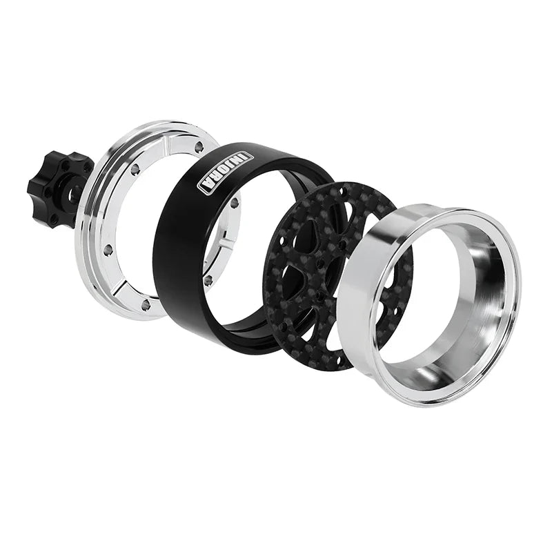 INJORA 1.3" ModuWheel Silver Beadlock Wheels Negative Offset For 1/18 1/24 RC Crawlers - 8 SPOKE SILVER WHEELS