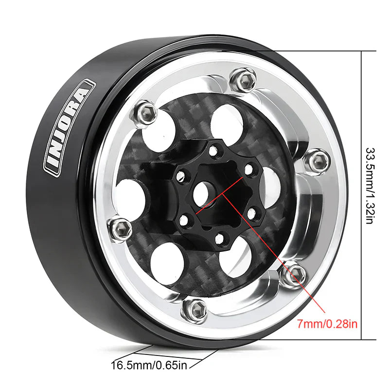 INJORA 1.3" ModuWheel Silver Beadlock Wheels Negative Offset For 1/18 1/24 RC Crawlers - 6 HOLE SILVER WHEELS