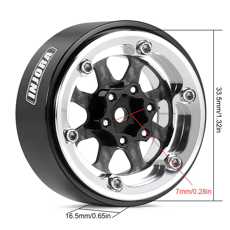INJORA 1.3" ModuWheel Silver Beadlock Wheels Negative Offset For 1/18 1/24 RC Crawlers - 8 SPOKE SILVER WHEELS
