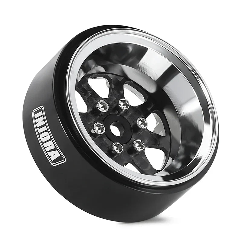 INJORA 1.3" ModuWheel Silver Beadlock Wheels Negative Offset For 1/18 1/24 RC Crawlers - 8 SPOKE SILVER WHEELS