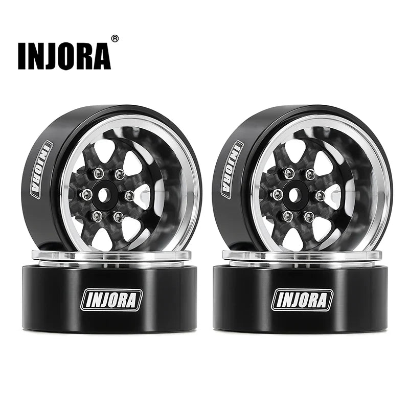 INJORA 1.3" ModuWheel Silver Beadlock Wheels Negative Offset For 1/18 1/24 RC Crawlers - 8 SPOKE SILVER WHEELS